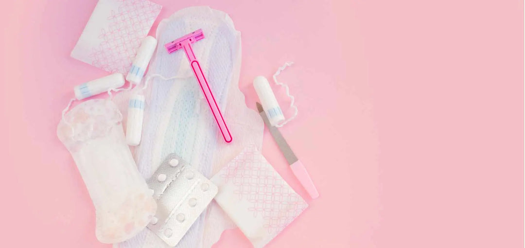 Sanitary Products on a pink background