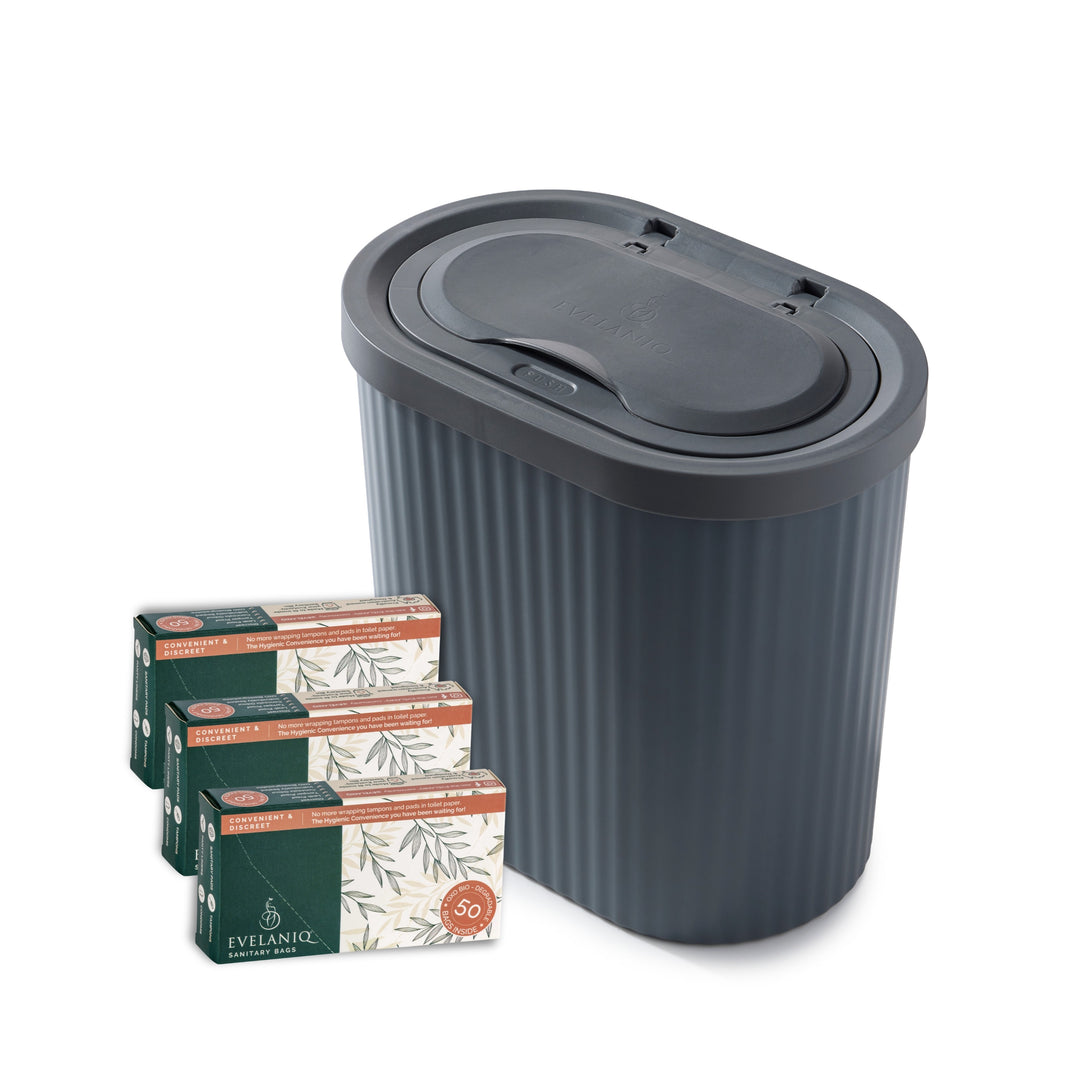BACK IN STOCK!!  Starter Pack - 1x Evelaniq Sanitary Unit (Dark Grey) Includes 3 x 50 boxes of Re-fills.