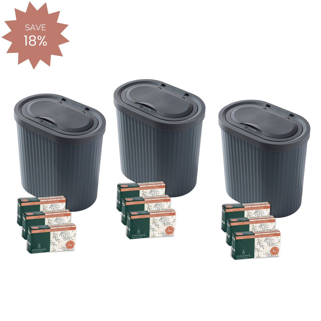 Large Household Pack - 3x Evelaniq Sanitary Units includes 9 boxes of 50 Re-fills.
