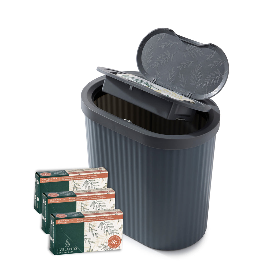 BACK IN STOCK!!  Starter Pack - 1x Evelaniq Sanitary Unit (Dark Grey) Includes 3 x 50 boxes of Re-fills.