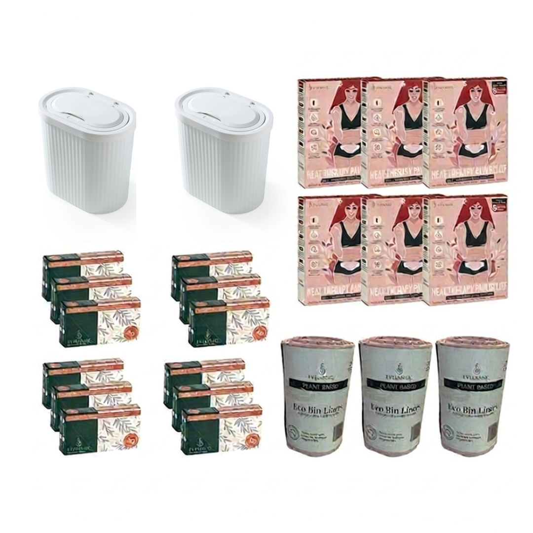 The Ultimate Wellness & Hygiene Bundle - 2 Starter Packs + 2 Re-Fill Packs + 3 Bin Liners Rolls + 2 Heat Packs