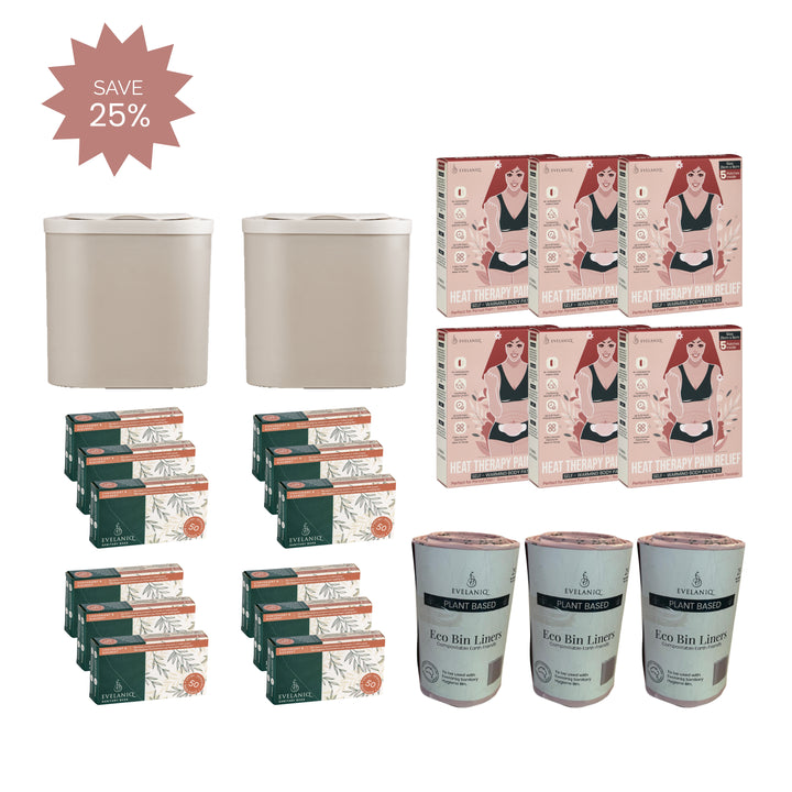 The Ultimate Wellness & Hygiene Bundle - 2 Starter Packs + 2 Re-Fill Packs + 3 Bin Liners Rolls + 2 Heat Packs